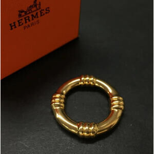 Gorgeous Near Mint!  HERMES Scarf Bouet Ring Gold Plated with Box!